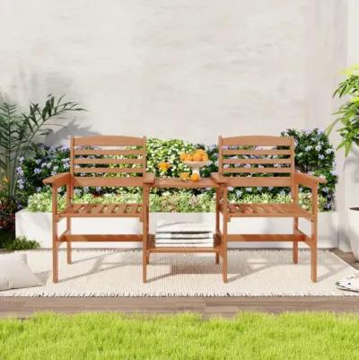 Hivvago Outdoor Patio Wood 2-Seat Conversation Set with Coffee Table and Umbrella Hole