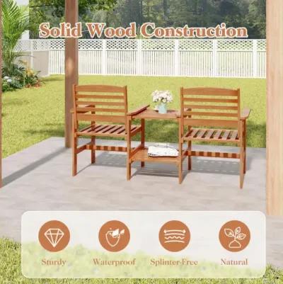 Hivvago Outdoor Patio Wood 2-Seat Conversation Set with Coffee Table and Umbrella Hole