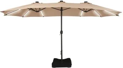 CASAINC 15ft Rectangular Double-Sided Solar LED Strip Lights Outdoor Patio Market Umbrella with Base Included