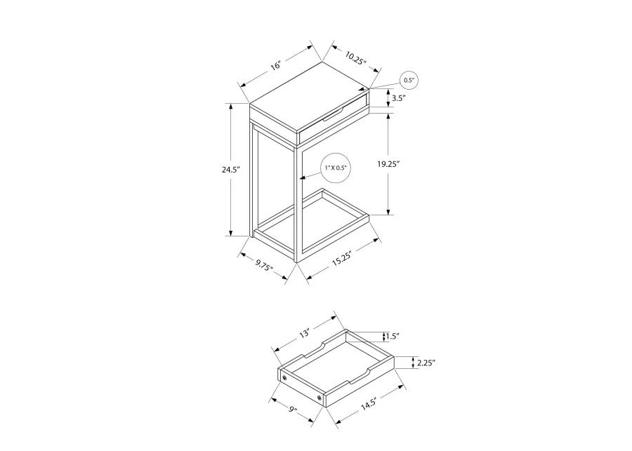 Monarch Specialties I 3602 Accent Table, C-shaped, End, Side, Snack, Storage Drawer, Living Room, Bedroom, Metal, Laminate, Brown, Black, Contemporary, Modern