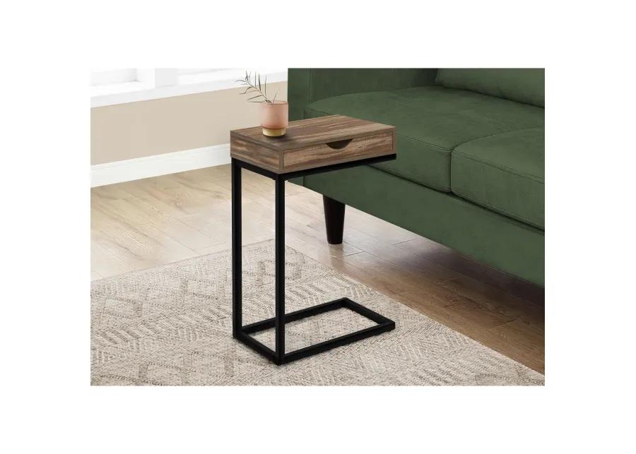 Monarch Specialties I 3602 Accent Table, C-shaped, End, Side, Snack, Storage Drawer, Living Room, Bedroom, Metal, Laminate, Brown, Black, Contemporary, Modern