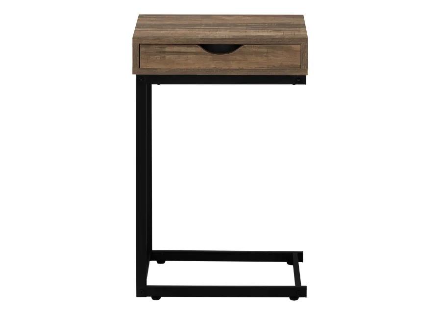 Monarch Specialties I 3602 Accent Table, C-shaped, End, Side, Snack, Storage Drawer, Living Room, Bedroom, Metal, Laminate, Brown, Black, Contemporary, Modern