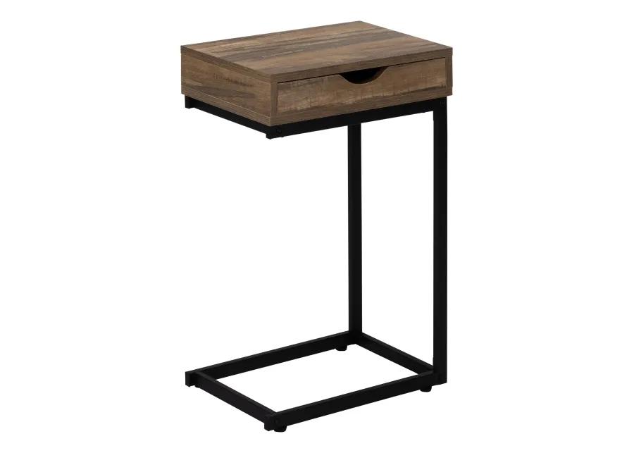 Monarch Specialties I 3602 Accent Table, C-shaped, End, Side, Snack, Storage Drawer, Living Room, Bedroom, Metal, Laminate, Brown, Black, Contemporary, Modern