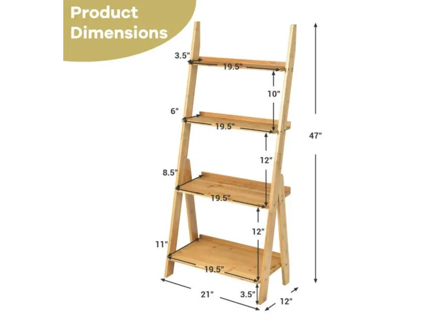 4-Tier Bamboo Ladder Shelf Bookcase for Study Room