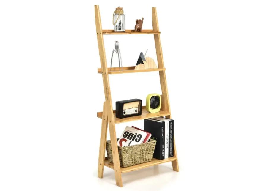 4-Tier Bamboo Ladder Shelf Bookcase for Study Room