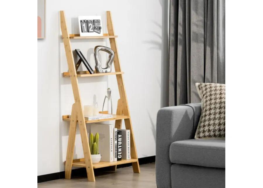 4-Tier Bamboo Ladder Shelf Bookcase for Study Room