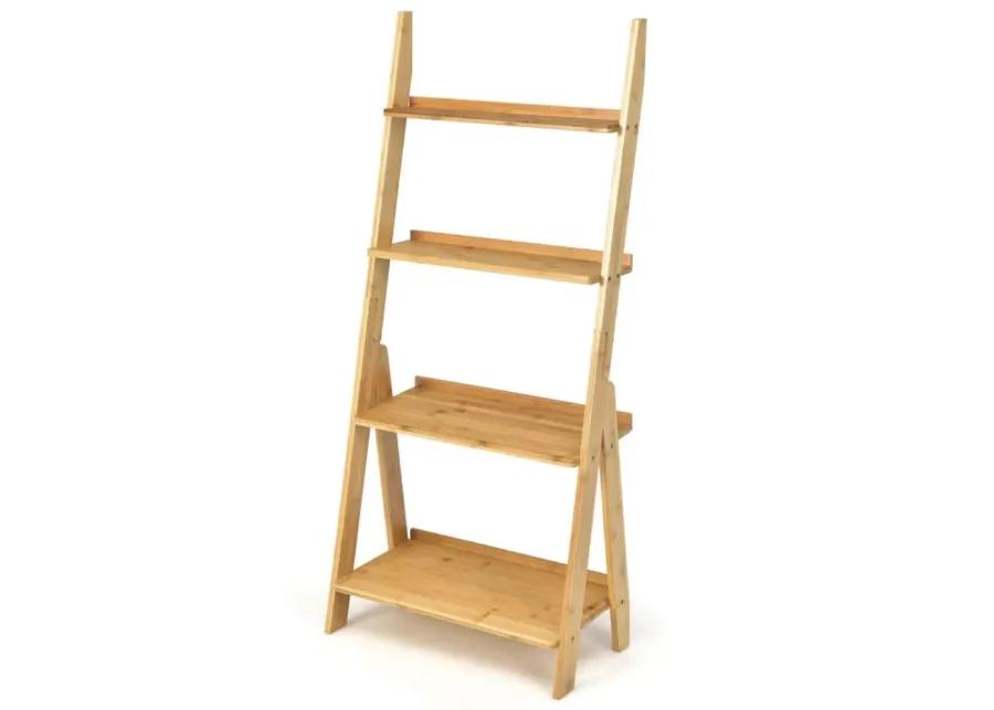 4-Tier Bamboo Ladder Shelf Bookcase for Study Room