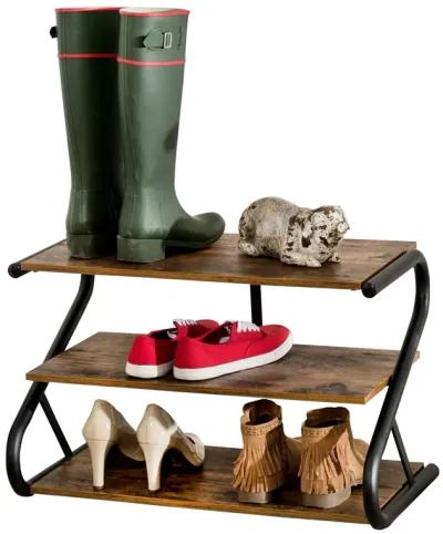 Hivvago Modern Industrial Metal Wood 3 Tier Shoe Rack   Holds up to 9 Pair of Shoes