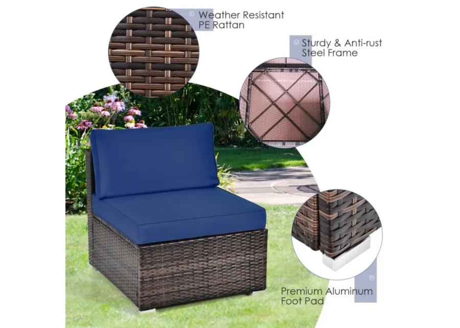 6 Pieces Patio Rattan Furniture Set with Cushions and Glass Coffee Table