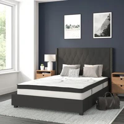 Riverdale Full Size Tufted Upholstered Platform Bed in Black Fabric with 10 Inch CertiPUR-US Certified Pocket Spring Mattress