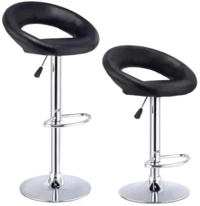 Set of 2 Adjustable Swivel PU Bar Stools-Black