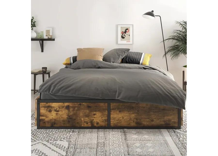 QuikFurn Full Metal Wood Platform Bed Frame with 4 Storage Drawers - 600 lbs Max Weight