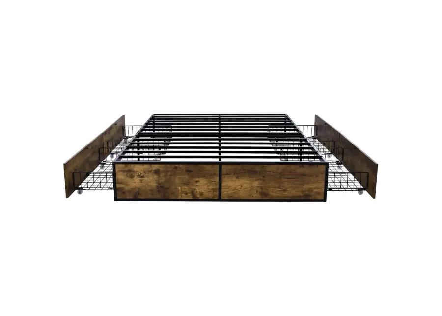 QuikFurn Full Metal Wood Platform Bed Frame with 4 Storage Drawers - 600 lbs Max Weight