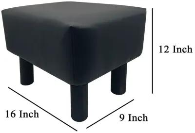 Ginni Footstool Ottoman Set of 2, Black Faux Leather, Soft Seat, Wood Legs