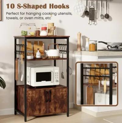 Hivvago 3-Tier Kitchen Bakerâ€™s Rack with Cabinet and 2 Open Shelves-Brown