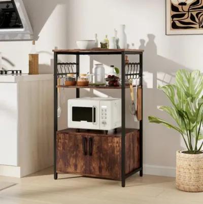 Hivvago 3-Tier Kitchen Bakerâ€™s Rack with Cabinet and 2 Open Shelves-Brown