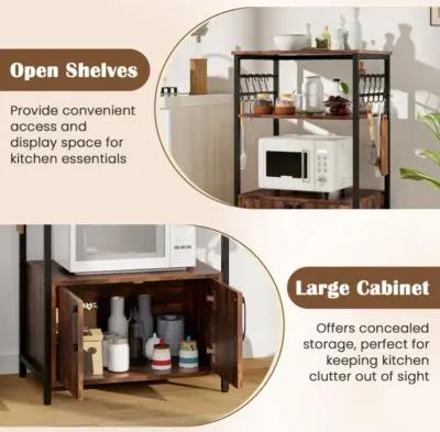 Hivvago 3-Tier Kitchen Bakerâ€™s Rack with Cabinet and 2 Open Shelves-Brown