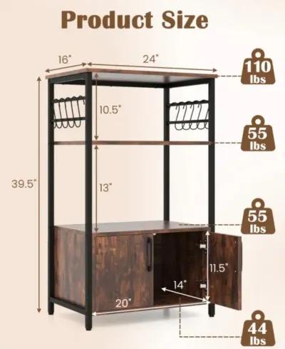 Hivvago 3-Tier Kitchen Bakerâ€™s Rack with Cabinet and 2 Open Shelves-Brown