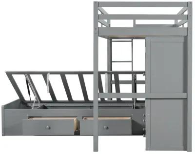 Merax Twin Bunk Bed with Wardrobe and Hydraulic Bed