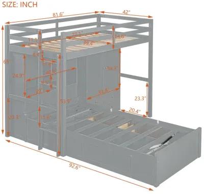 Merax Twin Bunk Bed with Wardrobe and Hydraulic Bed