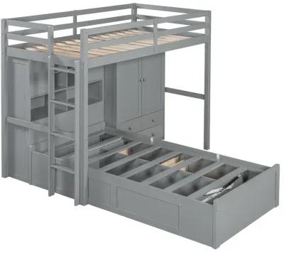 Merax Twin Bunk Bed with Wardrobe and Hydraulic Bed