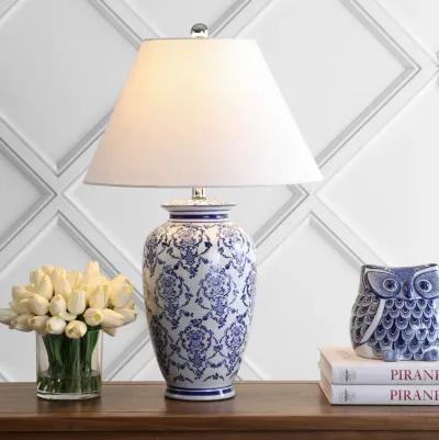 Juliana 26.25" Chinoiserie Ceramic LED Table Lamp, Blue/White