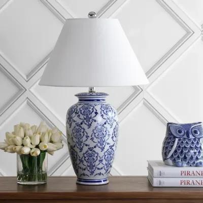 Juliana 26.25" Chinoiserie Ceramic LED Table Lamp, Blue/White