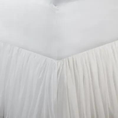 Twin Bed Skirt, Polyester Platform, Cotton Voile Drop, Ruffled Edge, White  - Benzara