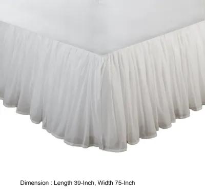 Twin Bed Skirt, Polyester Platform, Cotton Voile Drop, Ruffled Edge, White  - Benzara