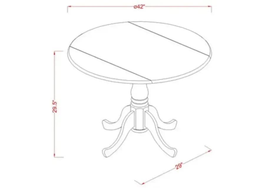 East West Furniture Dining Room Table with Drop Leaves - Natural Table Top and Linen White Pedestal Leg Finish