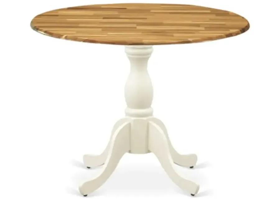 East West Furniture Dining Room Table with Drop Leaves - Natural Table Top and Linen White Pedestal Leg Finish