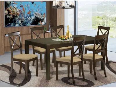 East West Furniture LYBO7-CAP-C 7 PC Dining room set-Kitchen Tables with Leaf Plus 6 Chairs for Dining room