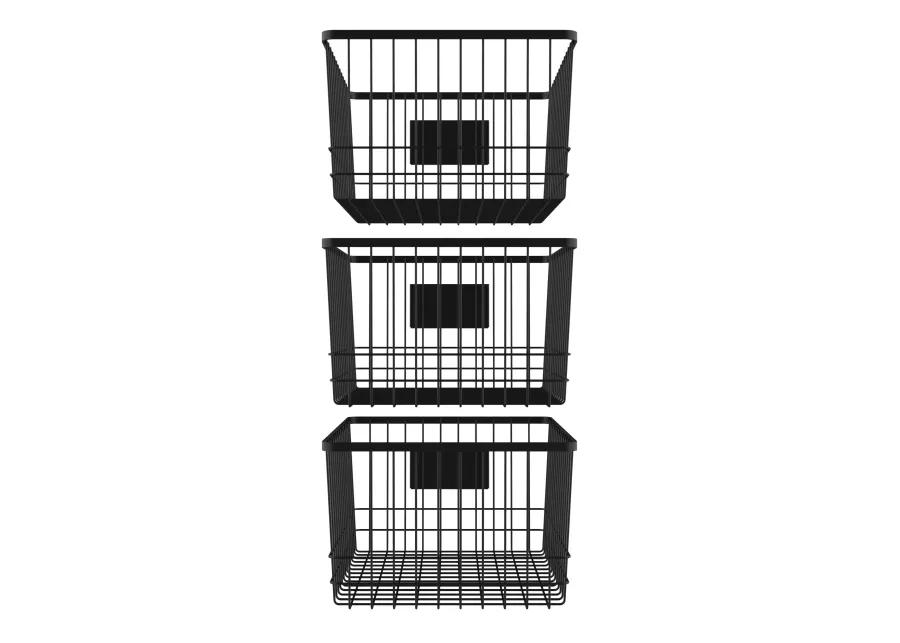 Oceanstar Metal Wire Organizer Bin Basket with Card Holder, Set of 3, Black