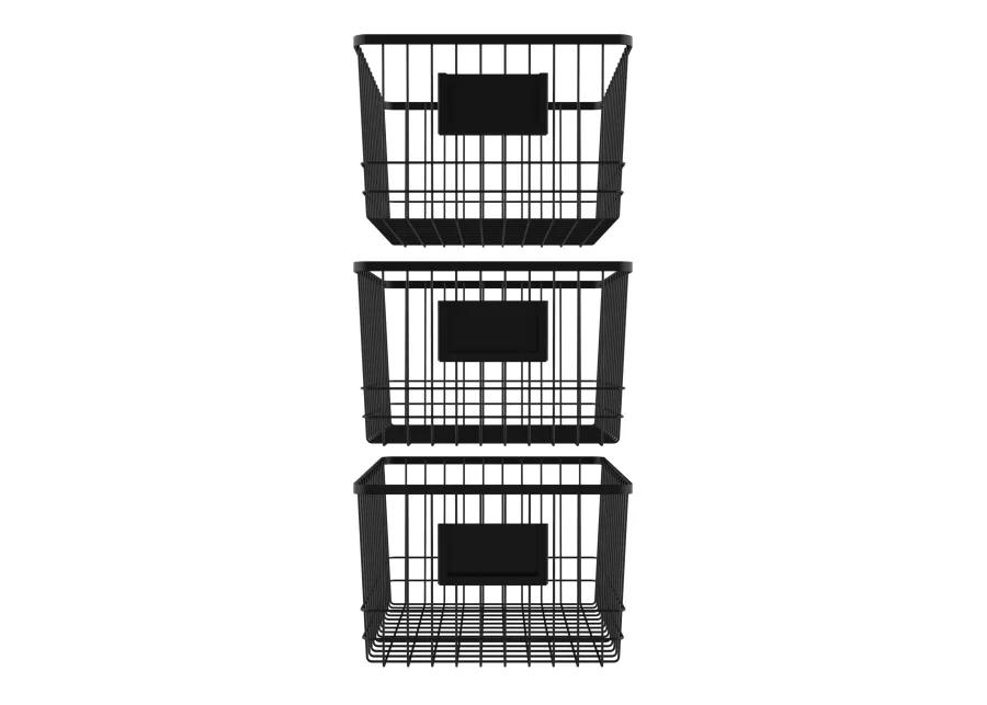 Oceanstar Metal Wire Organizer Bin Basket with Card Holder, Set of 3, Black