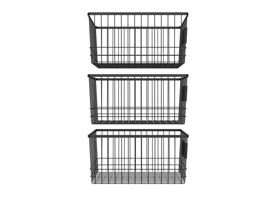 Oceanstar Metal Wire Organizer Bin Basket with Card Holder, Set of 3, Black