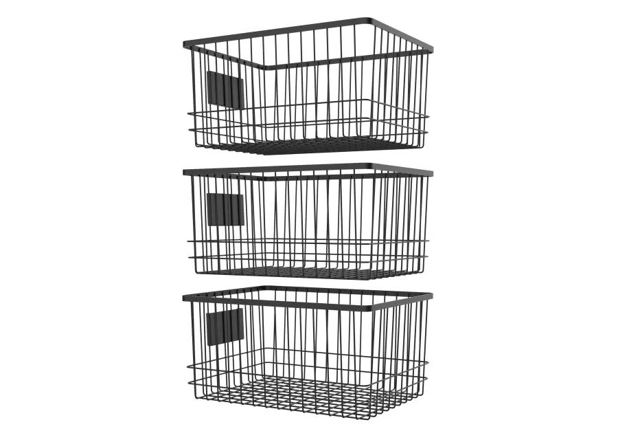 Oceanstar Metal Wire Organizer Bin Basket with Card Holder, Set of 3, Black