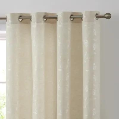 THD Zoey Burlap Flax Linen Floral Jacquard Privacy Light Filtering Transparent Window Grommet Long Thick Curtains Drapery Panels for Bedroom & Living Room, Set