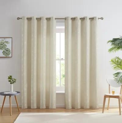 THD Zoey Burlap Flax Linen Floral Jacquard Privacy Light Filtering Transparent Window Grommet Long Thick Curtains Drapery Panels for Bedroom & Living Room, Set