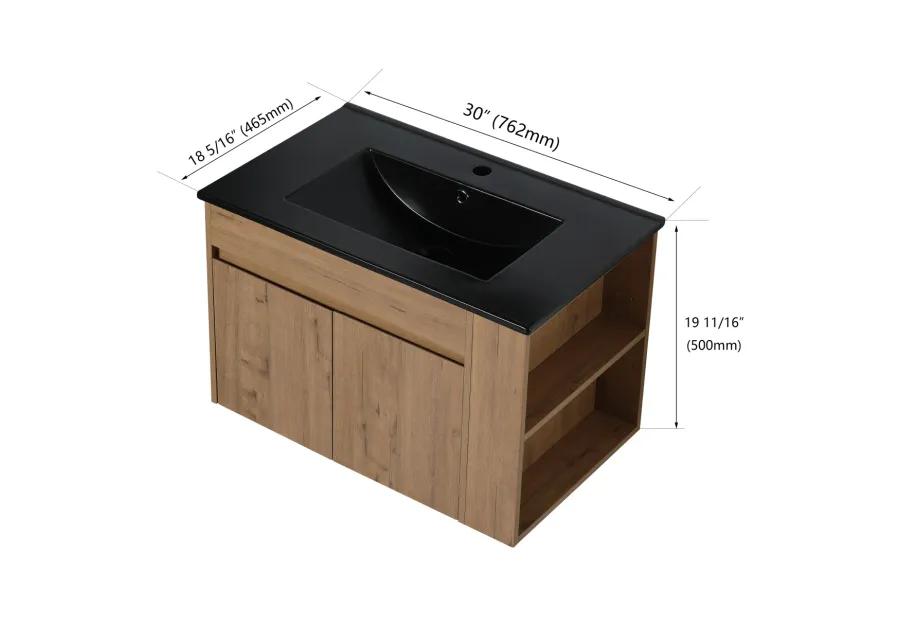 30 Inch Bathroom Vanity With Black Ceramic Basin And Adjust Open Shelf