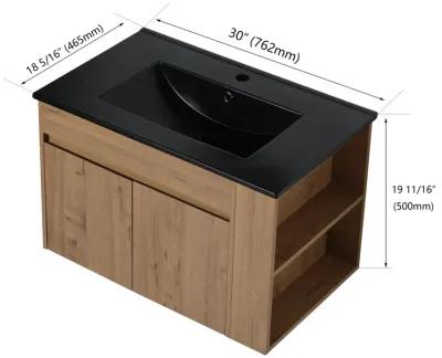 30 Inch Bathroom Vanity With Black Ceramic Basin And Adjust Open Shelf