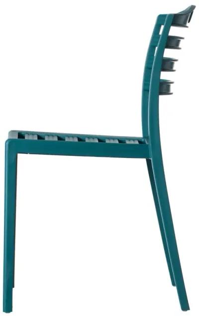 Stackable Modern Plastic Indoor and Outdoor Dining Chair with Ladderback Design for All Weather Use, Blue