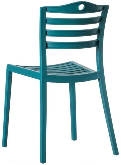 Stackable Modern Plastic Indoor and Outdoor Dining Chair with Ladderback Design for All Weather Use, Blue