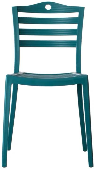 Stackable Modern Plastic Indoor and Outdoor Dining Chair with Ladderback Design for All Weather Use, Blue