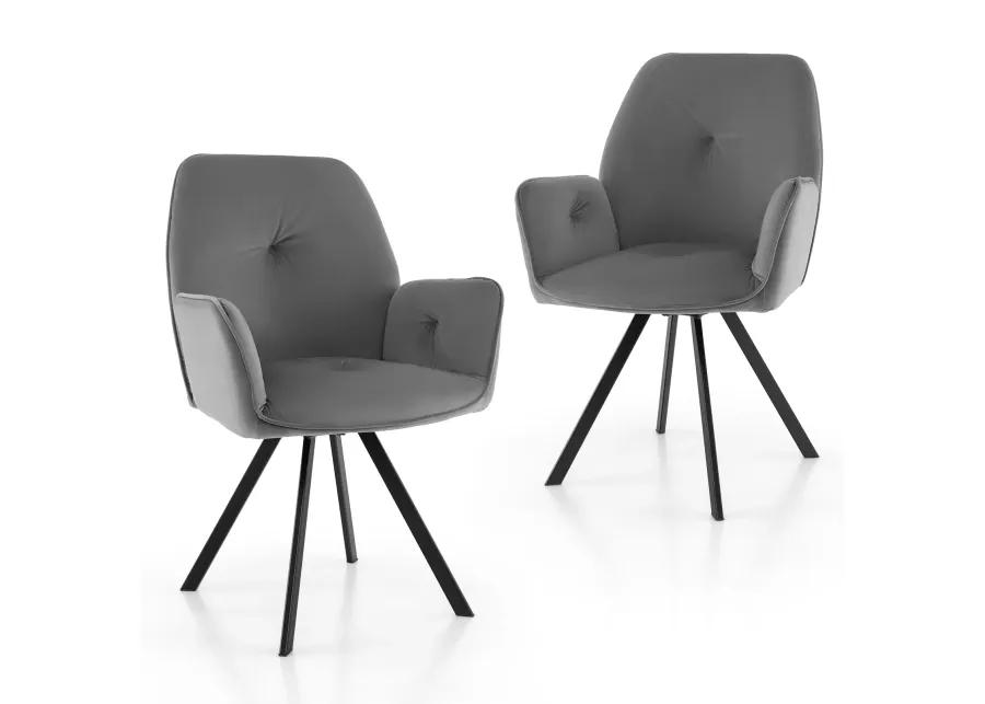 Set of 2 Swivel Accent Arm Chairs with Metal Legs and Wide Back-Grey