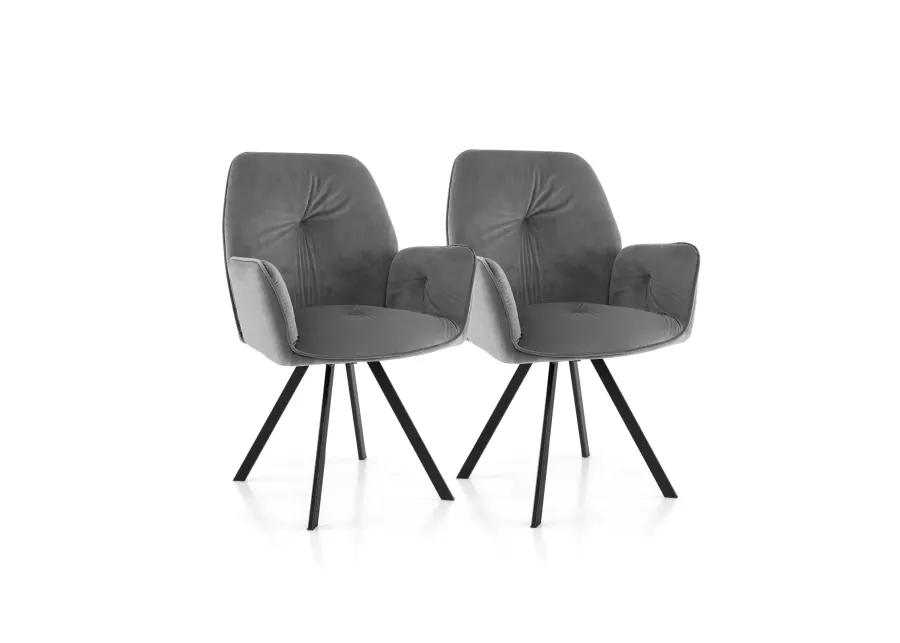 Set of 2 Swivel Accent Arm Chairs with Metal Legs and Wide Back-Grey