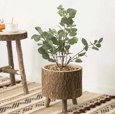 Wooden Stump Tree Log with Bark Planter Pot with Small Tree Branch Legs