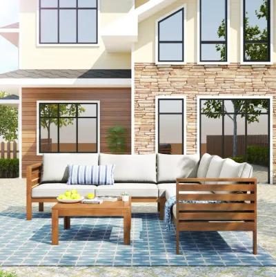 Merax Wood Structure Outdoor Sofa Set with Table