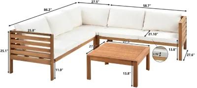 Merax Wood Structure Outdoor Sofa Set with Table