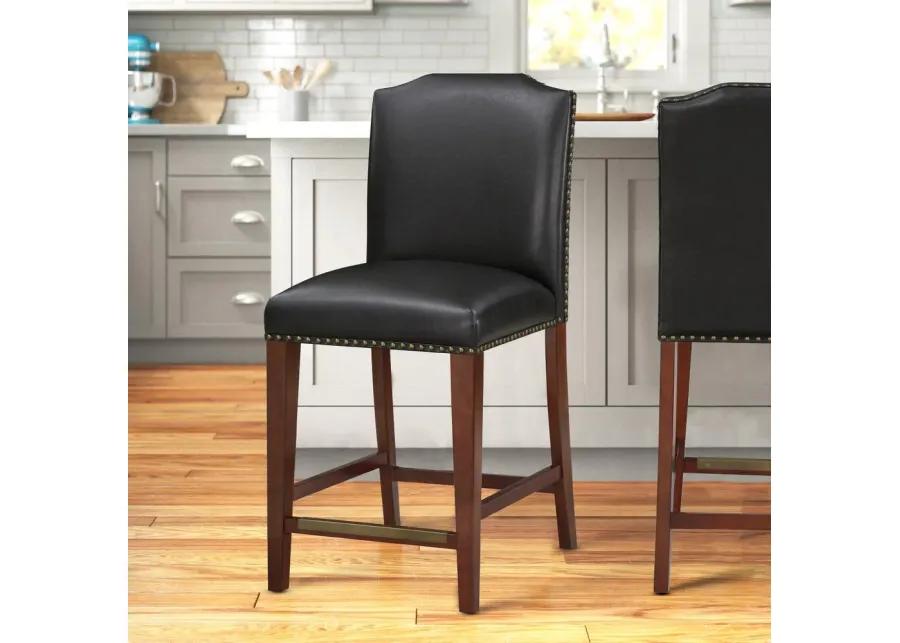 Bristol Stationary Brown Faux Leather Counter Stool with Nail Heads