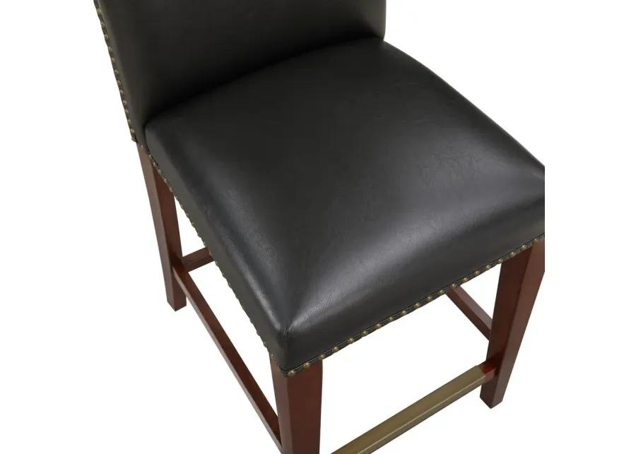 Bristol Stationary Brown Faux Leather Counter Stool with Nail Heads